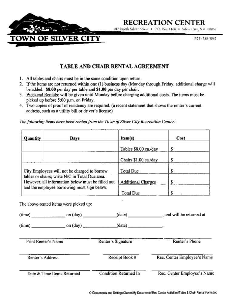 Tables And Chairs Rental Agreement Form - Fill Out And Sign Printable Pdf  Template | Signnow within Party Equipment Rental Agreement Template