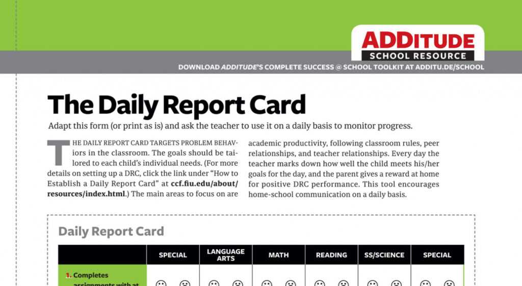 The Daily Report Card: Adhd School Resource For Parents And regarding Daily Report Card Template For Adhd