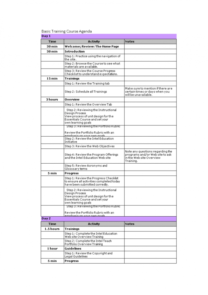 Training Agenda Template Excel | Templates At for Training Agenda Template