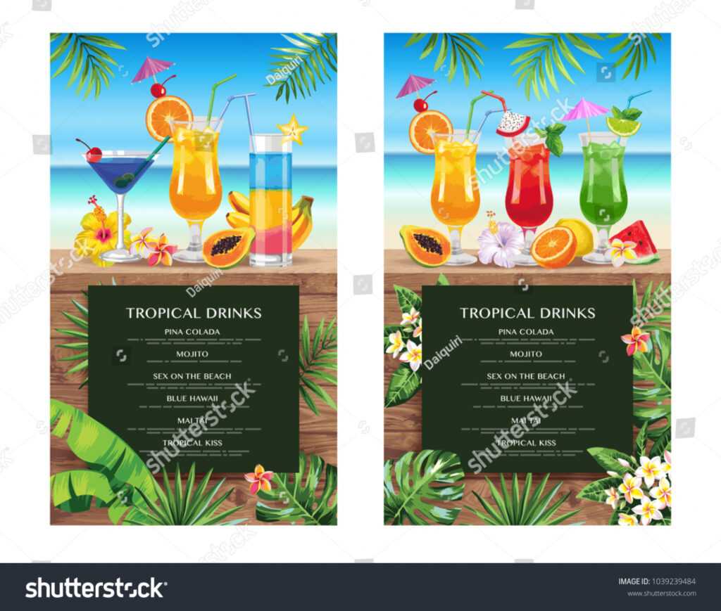 Tropical Hawaiian Cocktail Menu Beach Bar Stock Vector inside Hawaiian Menu Template