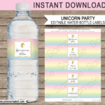 Unicorn Water Bottle Labels Template for Birthday Water Bottle Labels Template Free