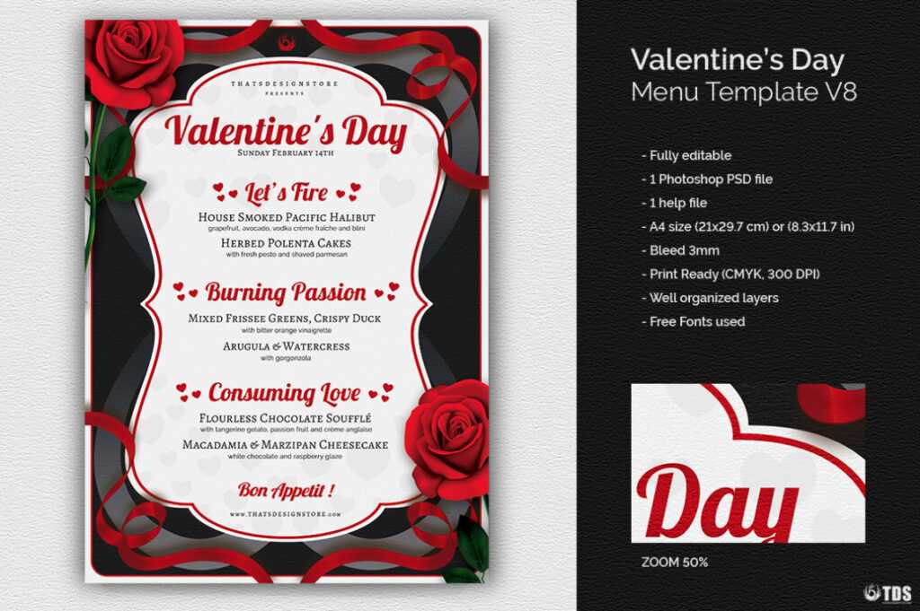 Valentine'S Day Menu Template Psd Design For Photoshop pertaining to Valentine Menu Templates Free