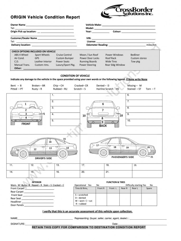 Vehicle Condition Report - Fill Online, Printable, Fillable for Truck Condition Report Template