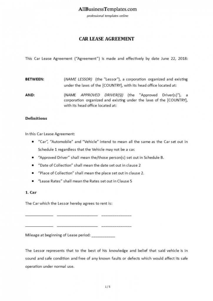 Vehicle Lease Agreement Template ~ Addictionary in Lease Of Vehicle Agreement Template