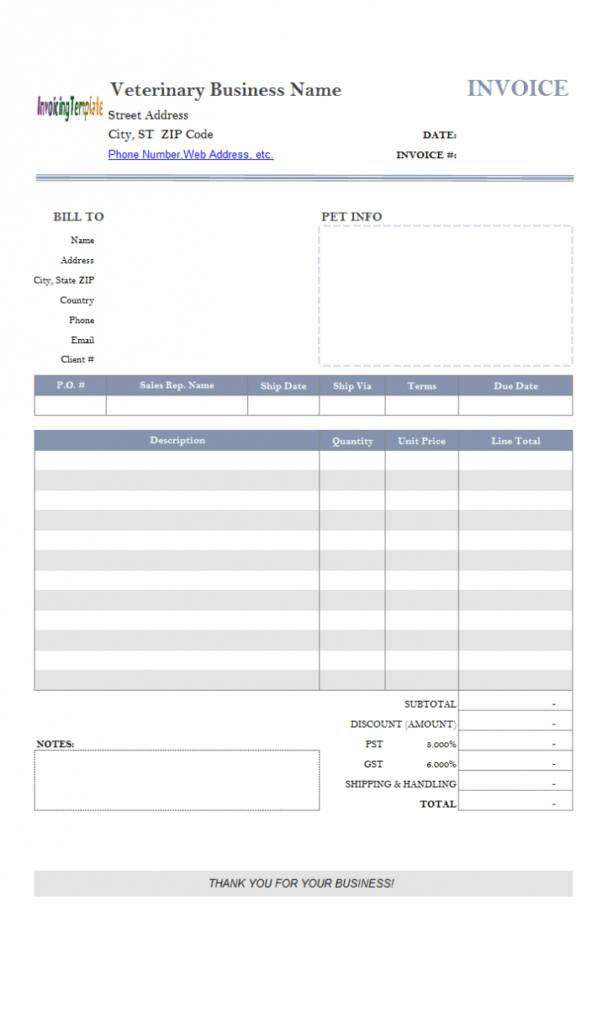Veterinary Invoice Template with regard to Veterinary Invoice Template