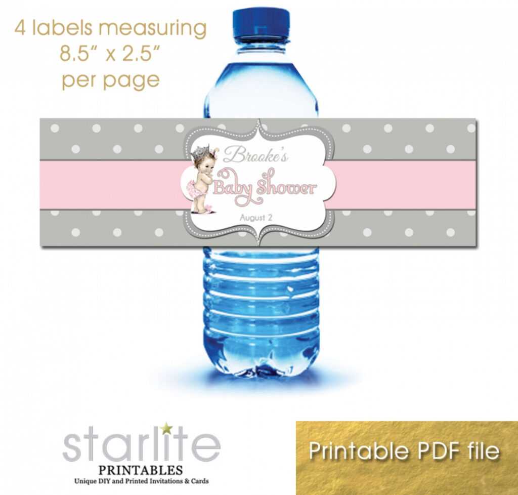 Vintage Princess Baby Girl Shower, Crown, Pink Gray Dots, Printable Water  Bottle Labels intended for Baby Shower Bottle Labels Template