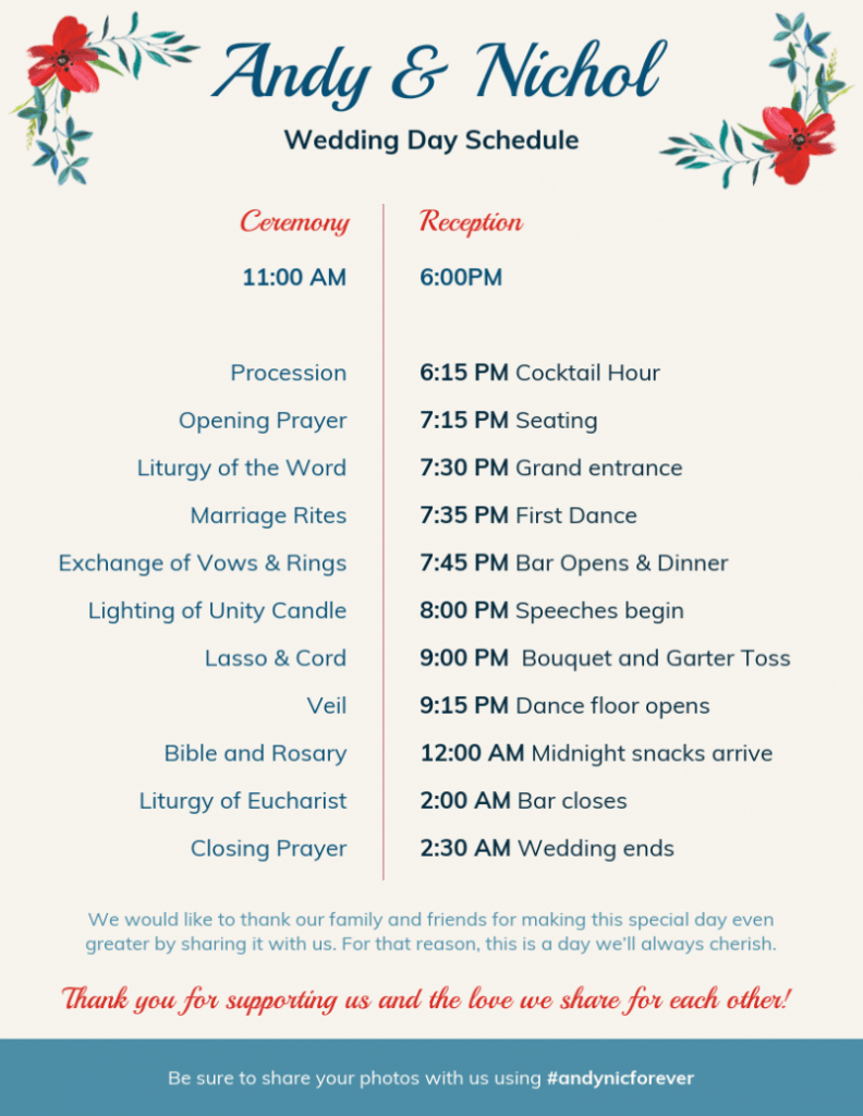 Vintage Wedding Day Schedule Template with regard to Wedding Agenda Template