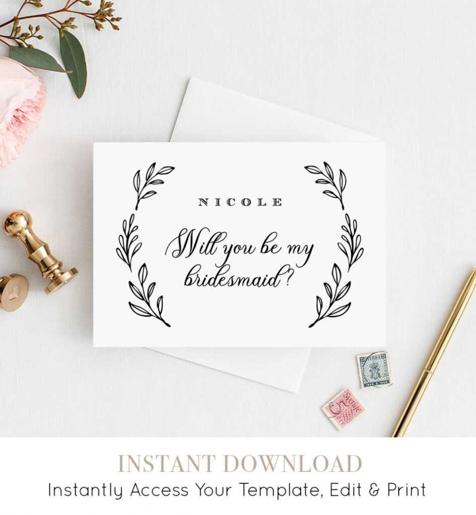 Will You Be My Bridesmaid Card, Instant Download intended for Will You Be My Bridesmaid Card Template